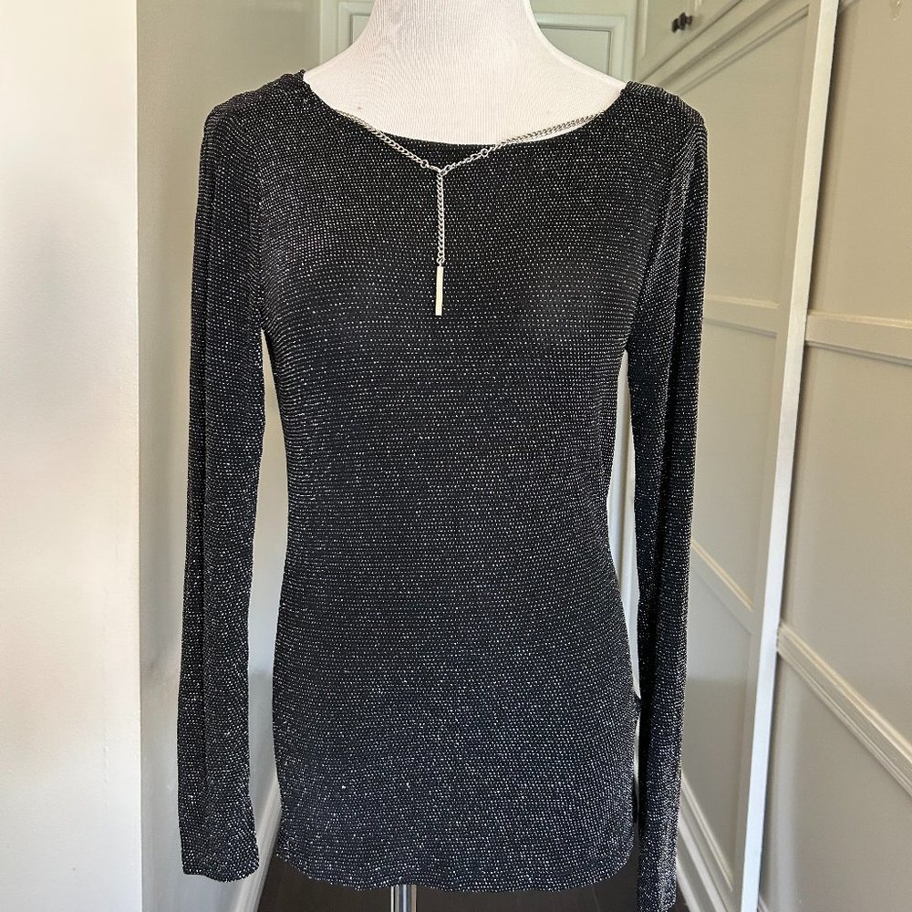 Michael Kors Black Silver Long Sleeved Blouse Size XS NWT